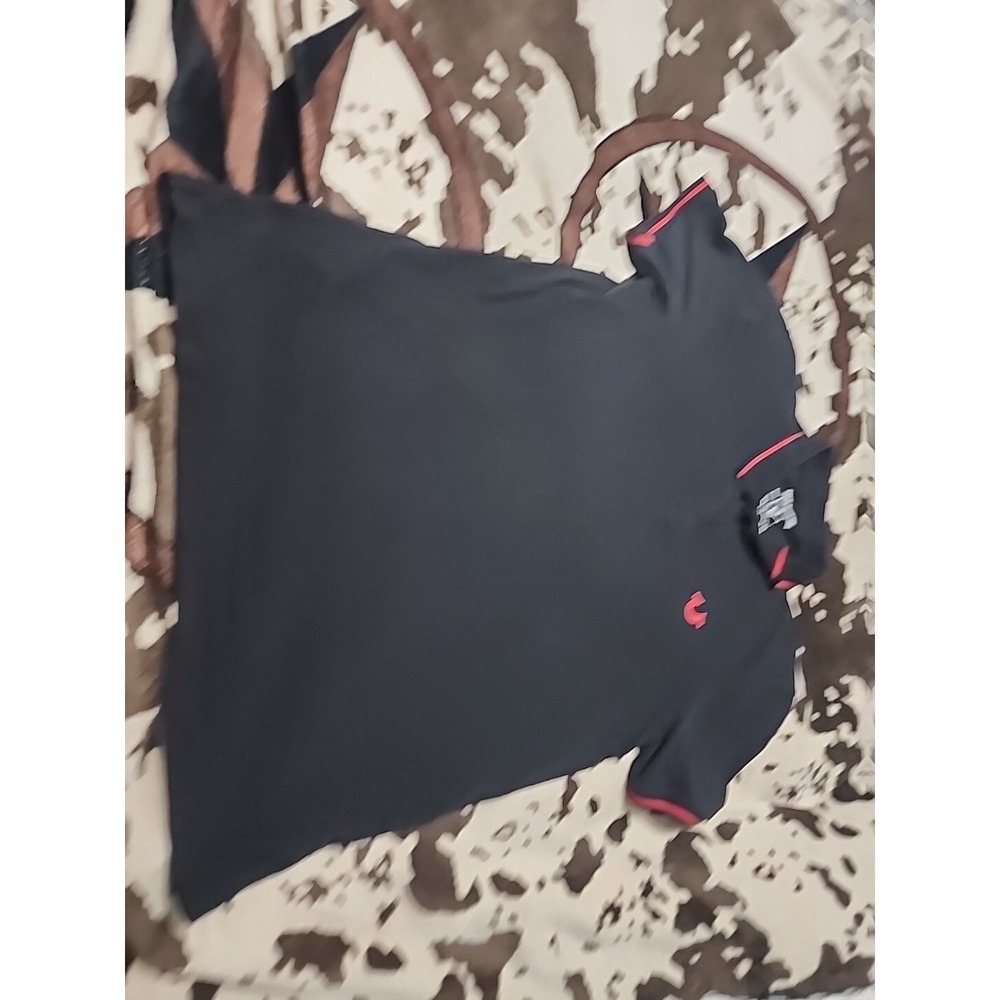 True Religion Mens Black Red Horseshoe Logo Graphic Polo Shirt XL